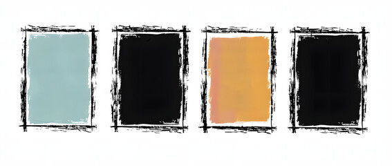 Wall Mural - grunge rectangle frame set. different paint brushed border collection. black chalk or ink rectangula