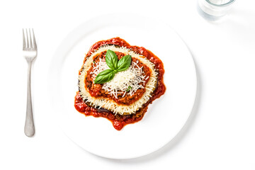 Wall Mural - Delicious eggplant lasagna with melted cheese and tomato sauce