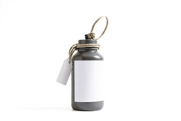 Sticker - Gray Water Bottle with Rope and Tag Mockup