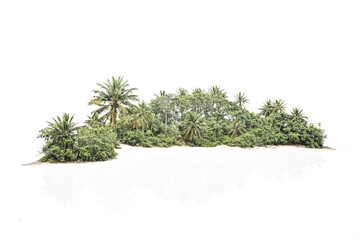 Sticker - Tropical Island with Palm Trees and White Sand Beach