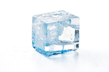 Poster - Close-up of a Single Ice Cube on a White Background