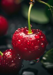 Wall Mural - cherries in water