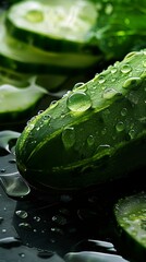 Wall Mural - water drops on green  cucumber 