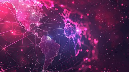 Abstract colorful virtual globe connection with a pink background