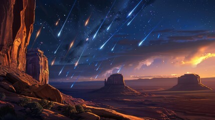 Wall Mural - geminid meteor shower over a desert landscape