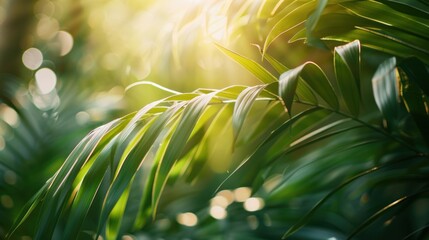 Nature leafy green plant with a bright sun shining