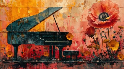 Wall Mural - Piano and Flowers in Abstract Art