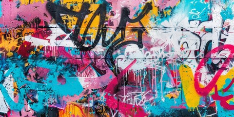 Wall Mural - a colorful graffiti wall with layers of paint, stencils, and tags, showcasing the vibrant and chaoti