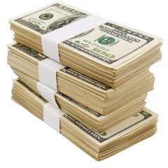 Wall Mural - Detailed shot of stacks of US dollars bundle on transparent background or PNG file.