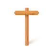 © backup16 - 3d wooden signboard vector illustration. Realistic wood sign post. Blank arrow with wood texture, plywood road pointer. City guidance