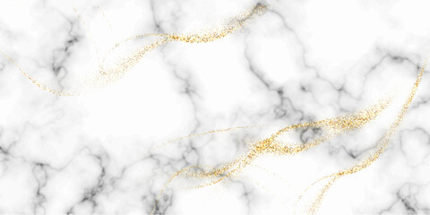 Wall Mural - white marble background with gold glitter waves. luxury natural stone backdrop with golden sparkles.