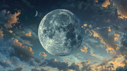 Wall Mural - waxing gibbous moon in the twilight sky