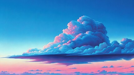 Wall Mural - pink-blue sky, large cloud, water below
