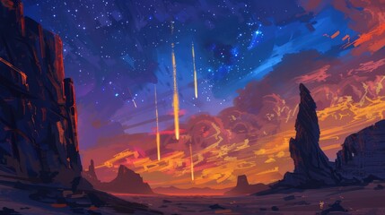 Wall Mural - geminid meteor shower over a desert landscape