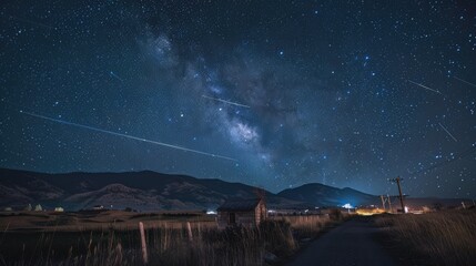 Wall Mural - meteor shower streaking across the night sky