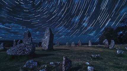 Wall Mural - star trails over an ancient stone circle