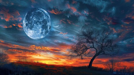 Wall Mural - waxing gibbous moon in the twilight sky
