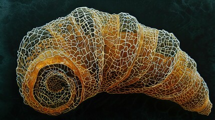   A close-up of a sea net on a black background with a white line on the bottom edge of the image