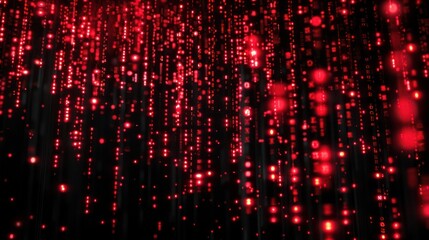 Glowing red streams of falling code against a deep black background, creating a striking 3D digital rain aesthetic