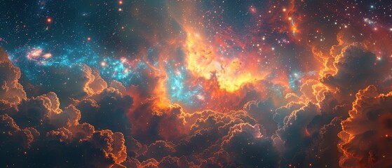 Wall Mural - A colorful space scene with clouds and stars