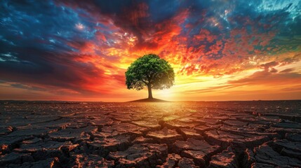 Poster - Lone Tree on a Cracked Earth