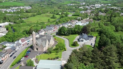 Wall Mural - A view of Ireland from the air and a UAV Drone looking at Donegal Townand the Donegal Town Saint Patrick's Church