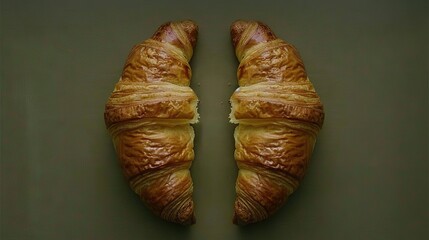 Wall Mural -   A photo of a croissant shaped like a human face on a green background