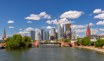 Wall Mural - City embankment along the Main river in Frankfurt am Main on a sunny summer day, Germany