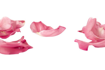 Canvas Print - Pink rose petals gently falling to the ground, separated on a pristine white background, highlighting their softness and color