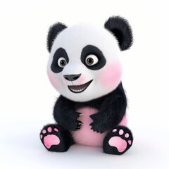 Poster - A cartoon panda bear with pink paws