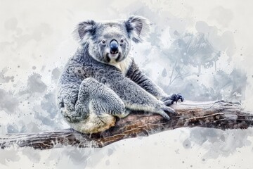 Sticker - A watercolor painting of a koala sitting on a branch