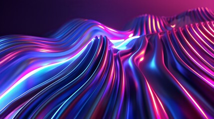 Wall Mural - Colorful 3D render depicting an abstract background with shapes glowing in the ultraviolet spectrum and curvy neon lines Represents a futuristic energy concept