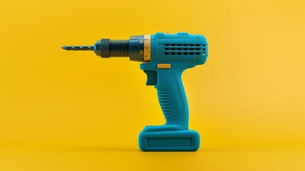 blue electric drill machine icon isolated on yellow background. repair tool. minimalism concept. 3d 