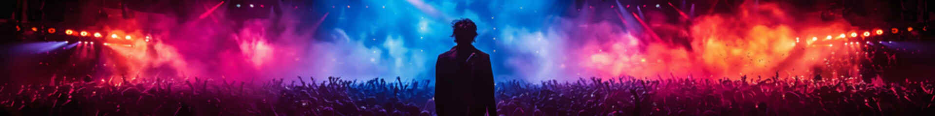 looking out from the stage, a view looking out at thousands of concert fans, realistic, cinematic ba