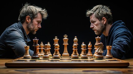 Two men are playing chess. A chess game between two chess players