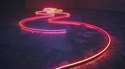 Wall Mural - Neon circle light line depicted on the ground