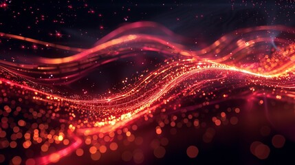 Wall Mural - neon glowing curves strewn with sparks against a dark space background