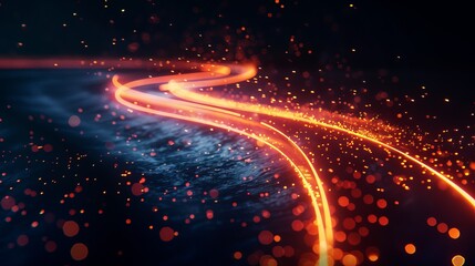 Wall Mural - neon glowing curves strewn with sparks against a dark space background