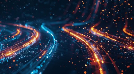 Wall Mural - neon glowing curves strewn with sparks against a dark space background