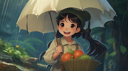 Wall Mural - girl with umbrella