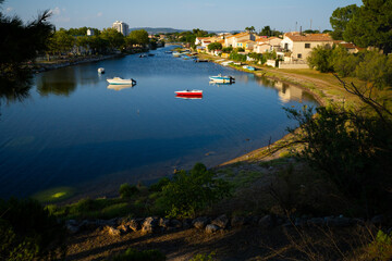 coast villa shoreline water boat nature skyline