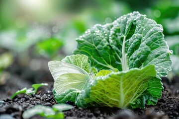 Wall Mural - Nutritional Cabbage White Butterfly Eco Garden Growth