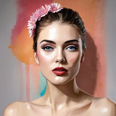 Wall Mural - Glamourous Beauty: A Chic Portrait in Hues and Colours