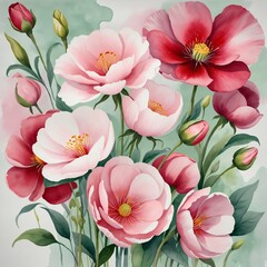 Wall Mural - Vibrant Floral Collection: Hand-painted Summer Bouquets