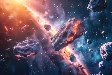 Wall Mural - a group of rocks floating in space, with stars and planets in the background