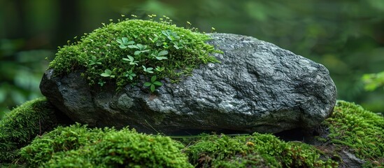 Poster - Moss-Covered Stone in a Lush Forest