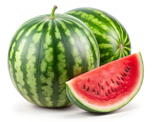 Wall Mural - Big watermelon and two slices on white background as package design element