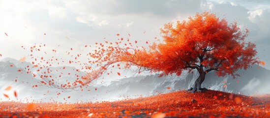 Wall Mural - Windswept Autumn Tree with Falling Leaves