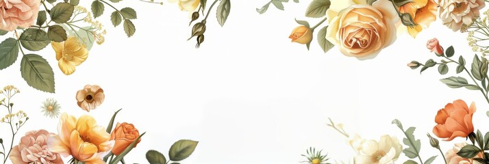 Poster - A Floral Arrangement of Yellow and Peach Flowers Against a White Background