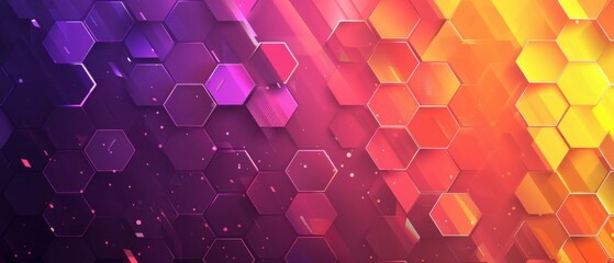 Bright, modern abstract pattern with hexagons gradient from purple to yellow.